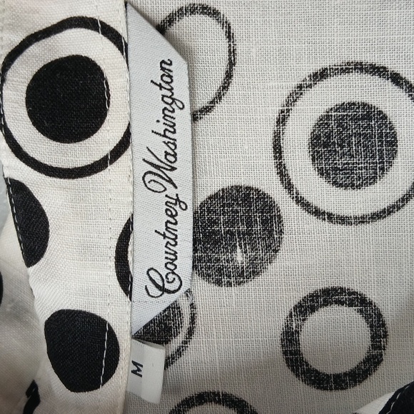 Courtney Washington Linen Black and White Polka Dot Blouse Womens Medium - Picture 2 of 7